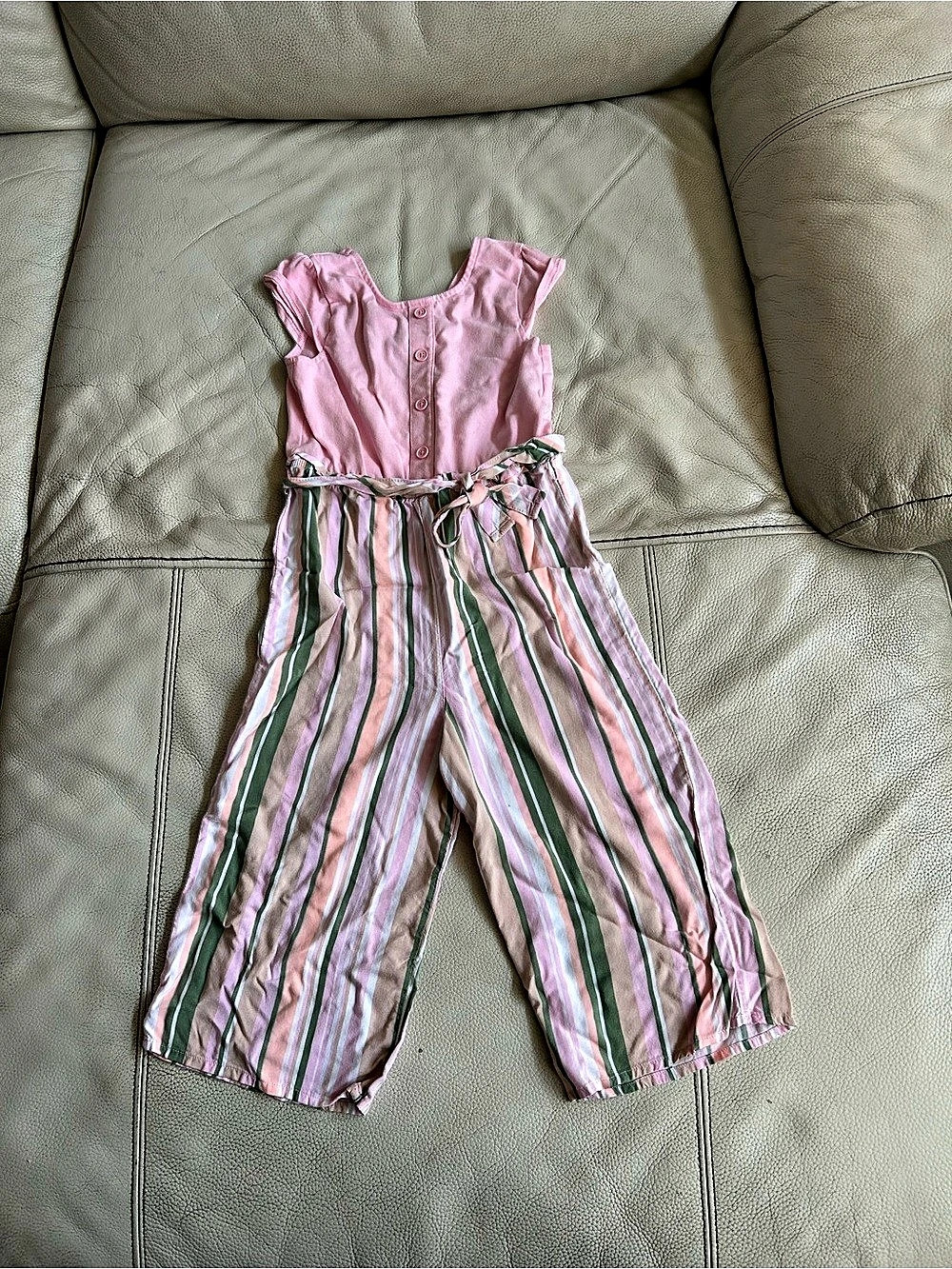 Wonder Nation Girls Striped Romper Pink & Green Size 6-6X